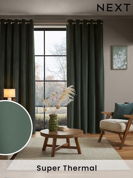 Green Dark Matte Velvet Super Thermal Curtains (432004) | £60 - £145