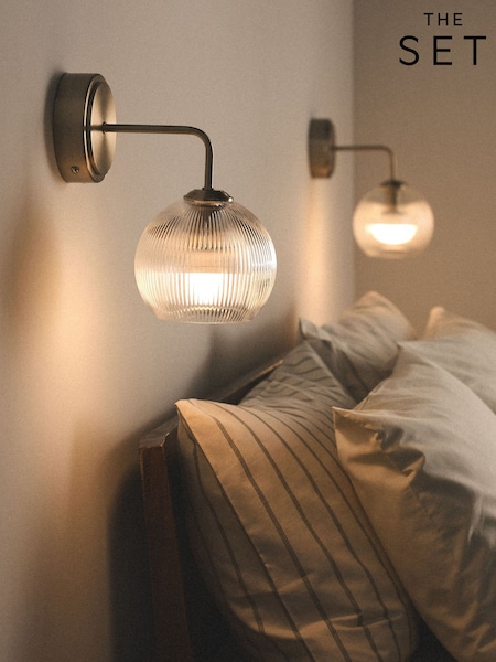 The Set 2 Pack Rechargeable Ribbed Glass Round Wall Lights