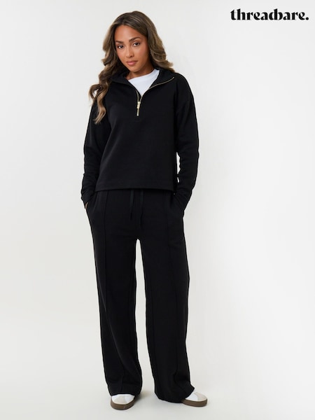 Black - Threadbare Funnel Neck Wide Leg Sweater Set
