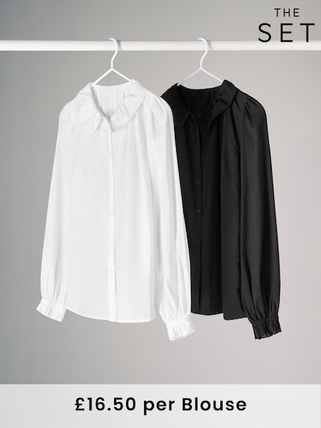 The Set Black/White 2 Pack Voile 100% Cotton Blouses (433187) | £33