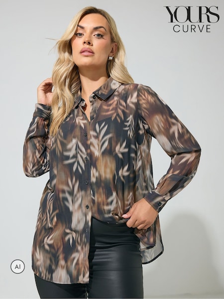 Brown - Yours Curve London Abstract Floral Shirt