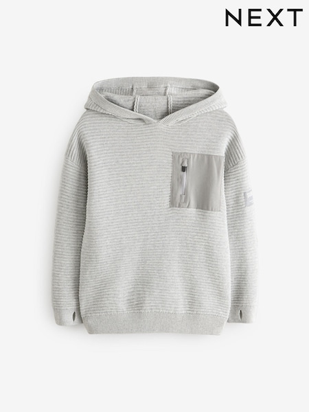 Grey 100% Cotton Utility Knitted Hoodie (3-16yrs) (433508) | £18 - £23