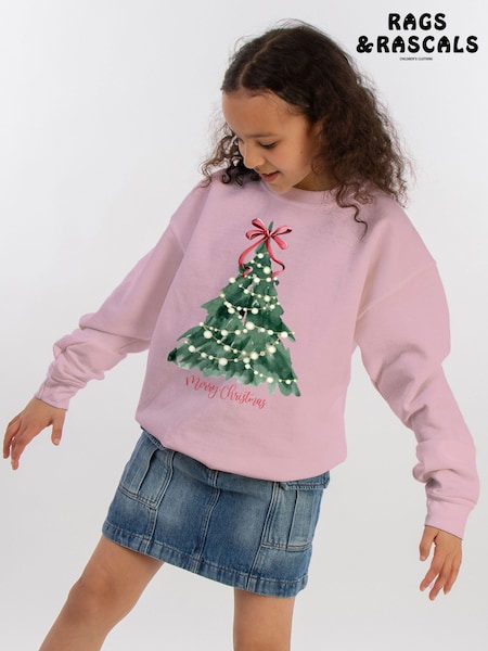 Pink - Rags & Rascals Christmas Tree Watercolour Sweat Top