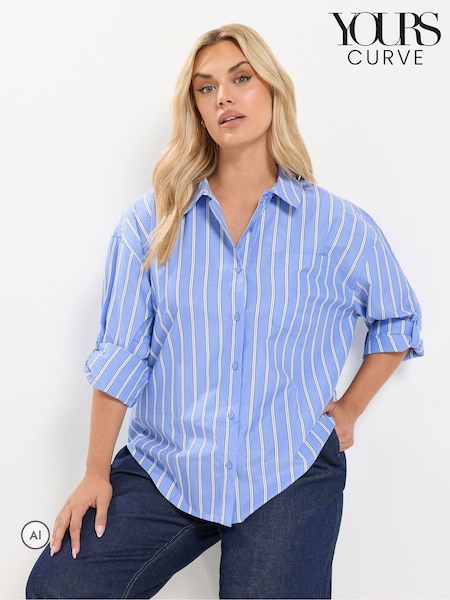 Blue - Yours Curve Stripe Shirt