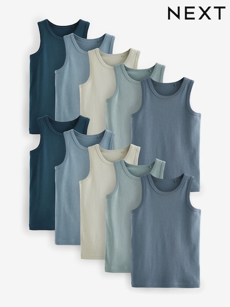 Tonal Blue 100% Cotton Vests 10 Pack (1.5-16yrs) (434841) | £20 - £27
