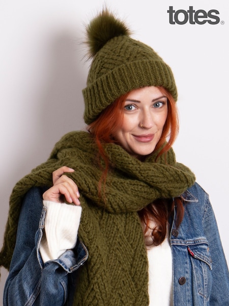 Totes Green Ladies Knitted Hat & Scarf Set (435498) | £30