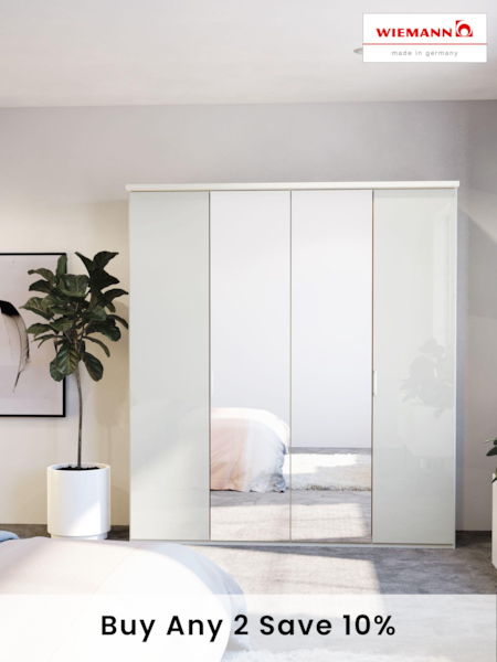 Wiemann Peyton White Glass and Mirror Semi Fitted 4 Door Wardrobe (436507) | £985