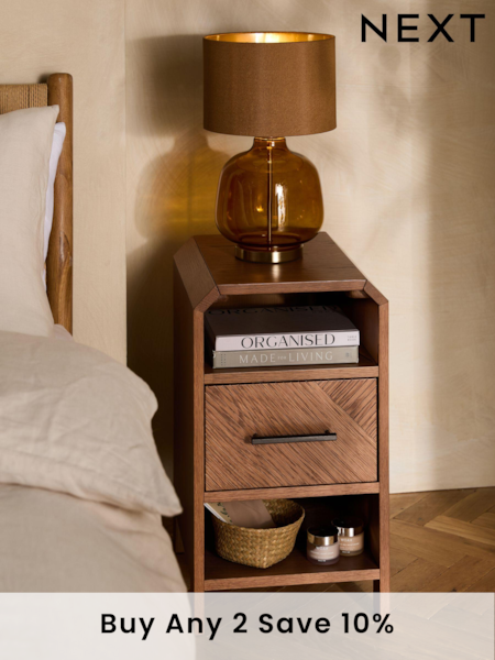 Dark Natural Ellis Oak Wood 1 Drawer Slim Bedside Table (436546) | £199