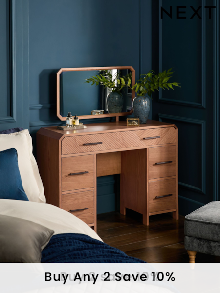 Dark Natural Ellis Oak Wood Console Dressing Table (436550) | £599