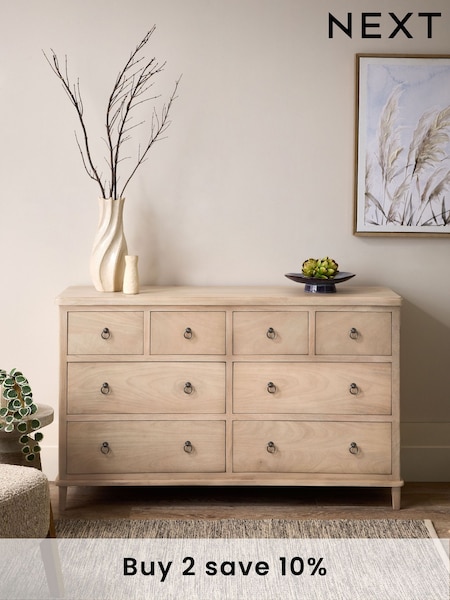Light Natural Sadie Solid Mango Wood 8 Drawer Chest of Drawers (436553) | £850