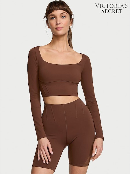 Victoria's Secret Ganache Brown VS Elevate Cropped Long Sleeve Corset Top (437348) | £45