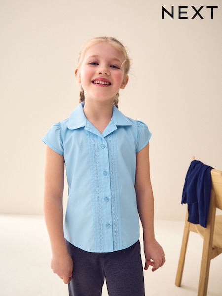 Blue Regular Fit Puff Sleeve Lace Trim School Blouse (3-14yrs) (437454) | £5 - £10