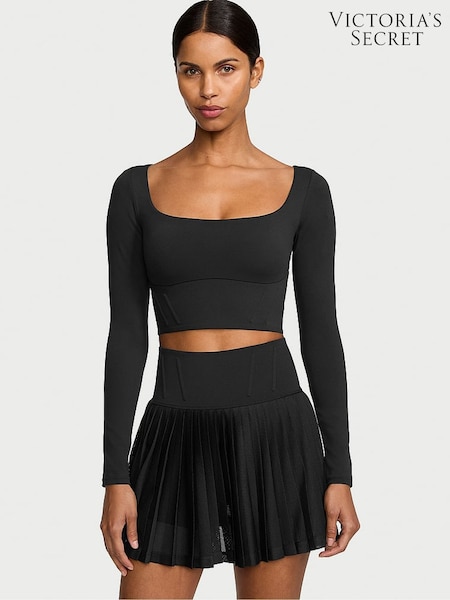 Victoria's Secret Pure Black VS Elevate Cropped Long Sleeve Corset Top (437677) | £45