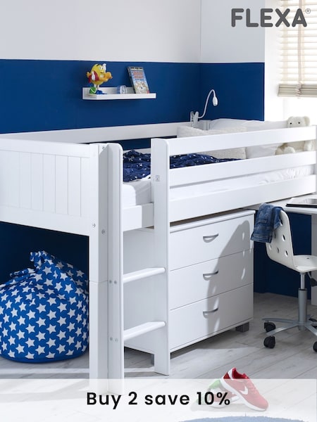 Flexa Kids White Avenue Kids Nordic Mid Sleeper With Pull-Out Desk And Chest (438211) | £895