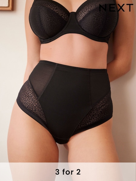 Black Animal Print Mesh Tummy Control Knickers (438548) | £14