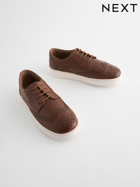 Tan Brown Wide Fit (G) Leather Lace Up Brogue Shoes (438923) | £27 - £34