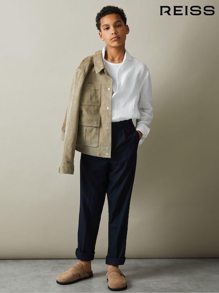 Reiss White Ruban 9-13 yrs Striped Linen Cutaway Collar Shirt (439937) | £42