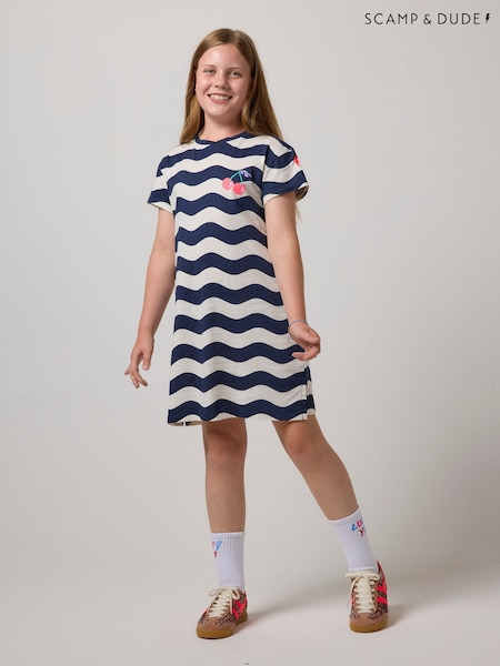 Blue - Scamp & Dude Wave Stripe T-shirt Dress
