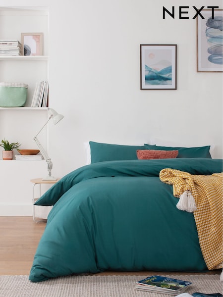 Blue Dark Teal Cotton Rich Plain Duvet Cover and Pillowcase Set (440912) | £18 - £45