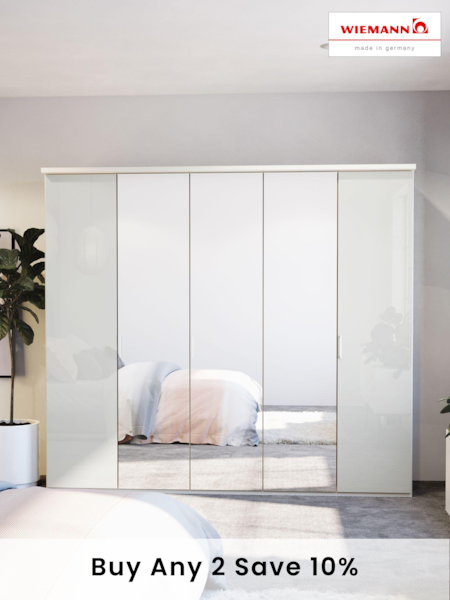 Wiemann Peyton White Glass and Mirror Semi Fitted 5 Door Wardrobe (441861) | £1,130