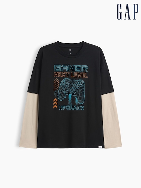 Black Gaming - Gap Relaxed Graphic Long Sleeve T-shirt (4-13yrs)