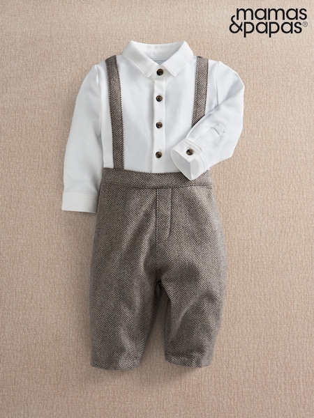 Brown - Mamas & Papas Houndstooth Mock Romper