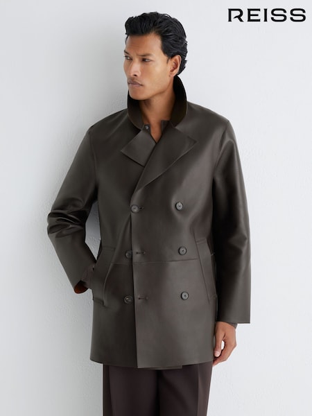 Chocolate Brown - Regular Atelier Leather Double-breasted Jacket