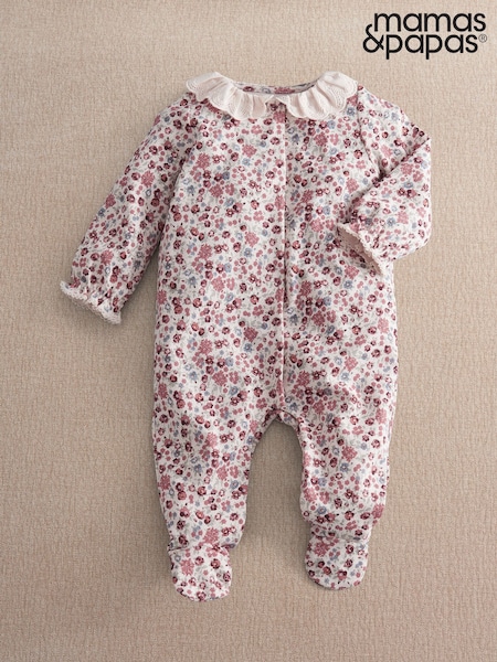 Pink - Mamas & Papas Ditsy Floral Print Frill Sleepsuit
