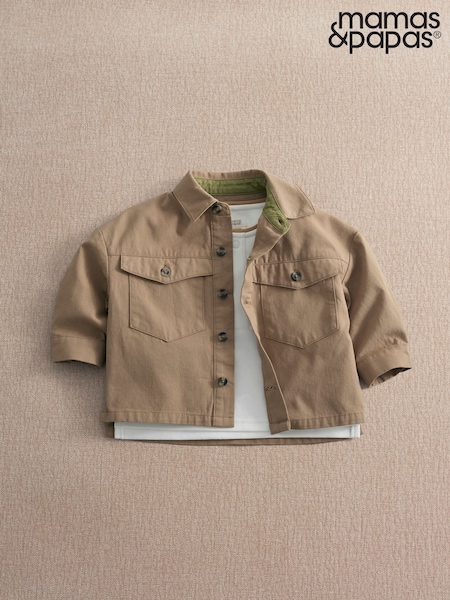 Brown - Mamas & Papas Twill Jacket & Collar T-shirt