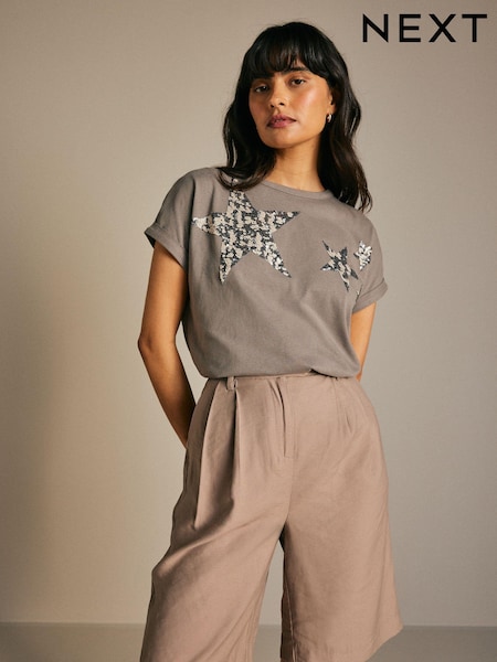 Grey 100% Cotton Sparkle Sequin Star T-Shirt (444135) | £22