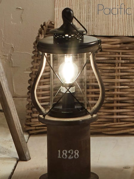 Pacific Grey Gibson Antique Wood Lantern Table Lamp (444786) | £50