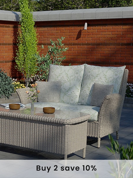 Laura Ashley Sage Green Garden Wilton Lounging Sofa in Gosford Cranberry Cushions (444922) | £1,015