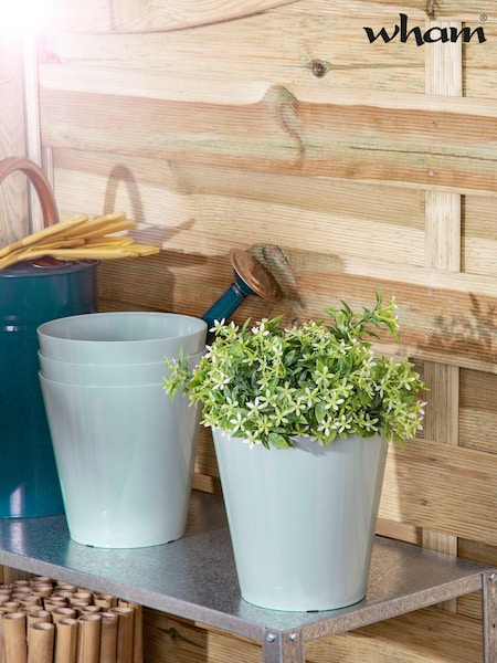 Wham Set of 4 Green Garden Studio 16cm Round Plastic Planters (445114) | £15