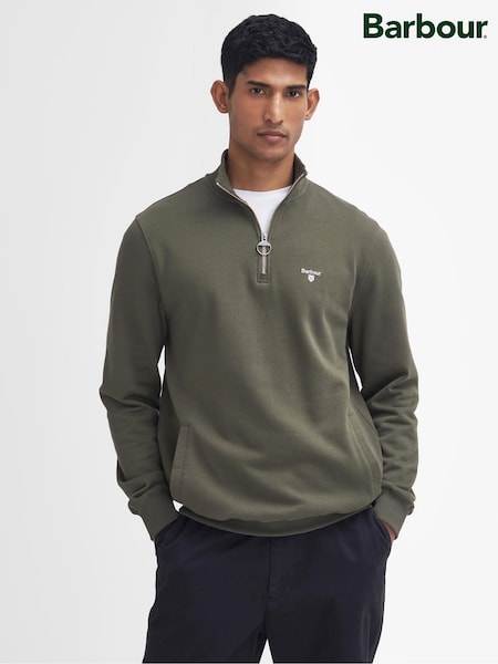 Barbour® Olive Green Beckhill Quarter Zip 100% Cotton Sweatshirt (445953) | £90