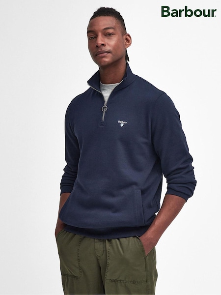 Barbour® Navy Beckhill Quarter Zip 100% Cotton Sweatshirt (445959) | £90