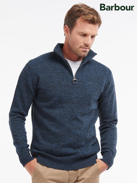 Barbour® Blue Lambswool Quarter Zip Jumper (446516) | £65