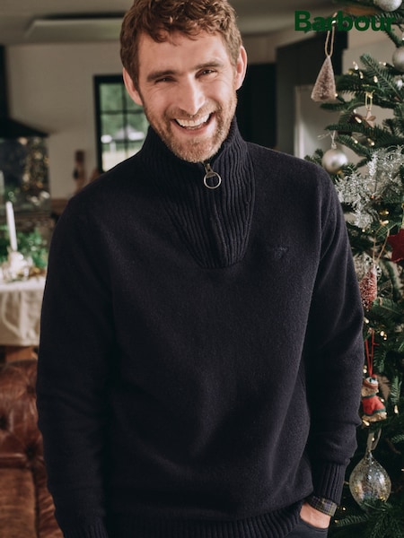 Barbour® Navy Blue Lambswool Quarter Zip Jumper (446562) | £100