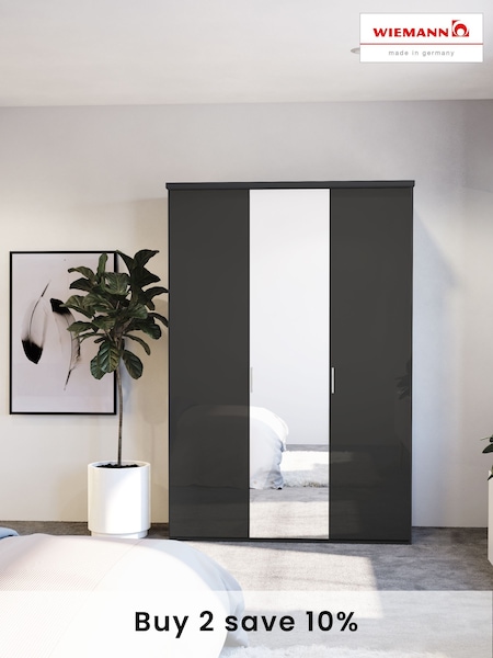 Wiemann Peyton Graphite Glass and Mirror Semi Fitted Triple Wardrobe (447375) | £765
