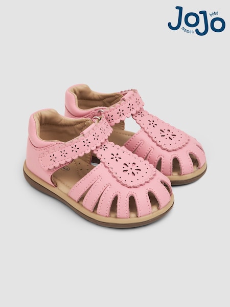 JoJo Maman Bébé Pink Pretty Leather Closed Toe Sandals (447419) | £26