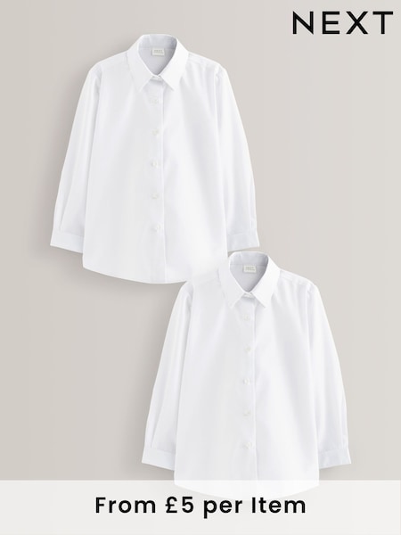 White Regular Fit 2 Pack Long Sleeve Formal School Shirts (3-18yrs) (447949) | £10 - £17