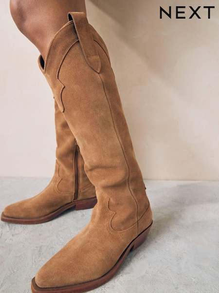 Tan Brown Suede Forever Comfort® Cowboy Boho Knee High Boots (448959) | £90