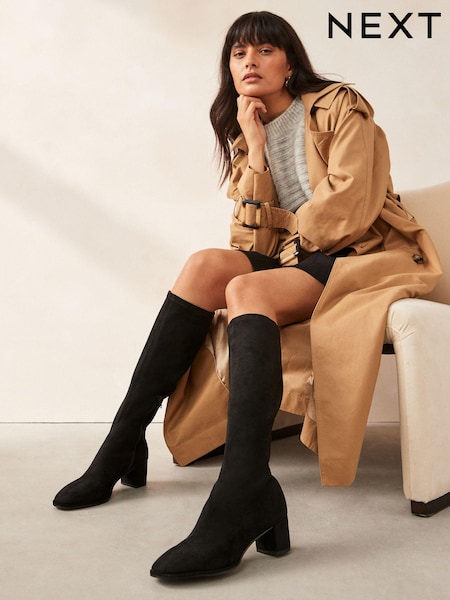 Black Standard/Wide Fit Forever Comfort® Sock Block Knee High Boots (448985) | £65