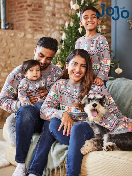 JoJo Maman Bébé Grey Christmas Fair Isle Pets Jumper (449419) | £9