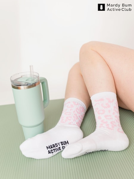 White Leopard Pattern - Mardy Bum Active Club Sports Socks