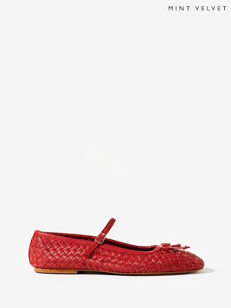 Red - Mint Velvet Charley Leather Woven Pumps