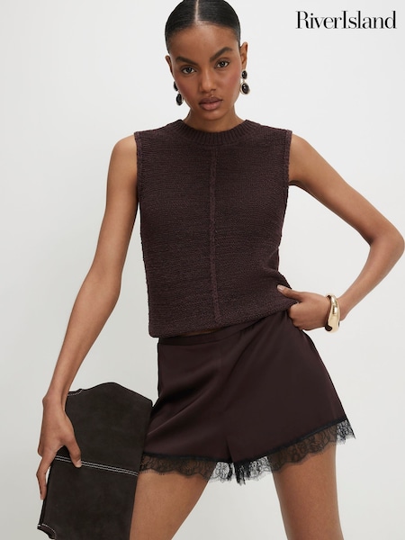 Brown - River Island Knitted Sleeveless Tank Top