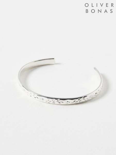 Oliver Bonas Silver Plated Sarah Floral Vintage Engraving Bangle (451200) | £50