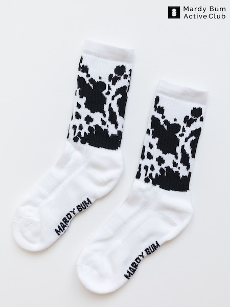 White Cow Pattern - Mardy Bum Active Club Sports Socks