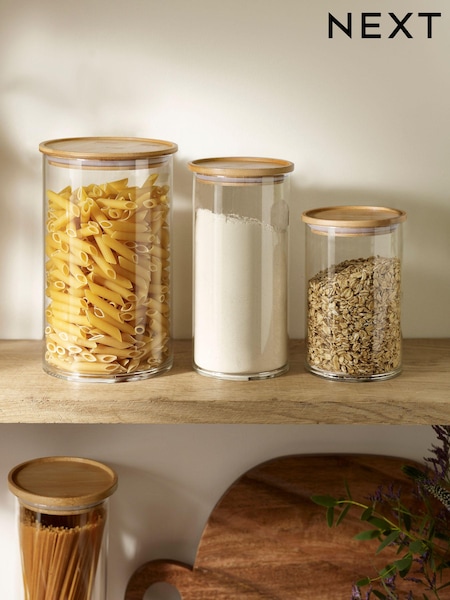 Clear Glass Storage Jar With Wooden Lid (451645) | £6 - £12