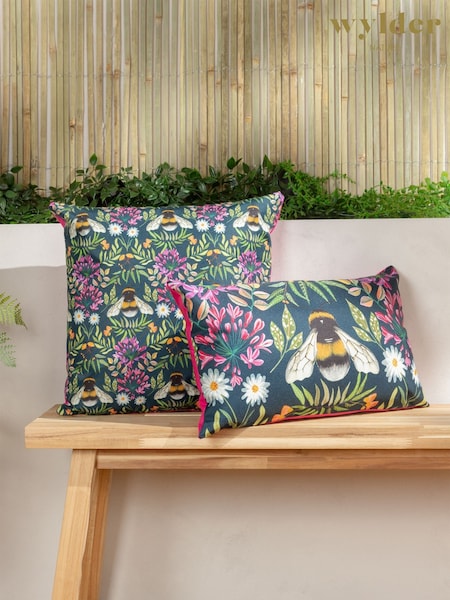 Wylder Blue Zinnia Bee Outdoor Cushion (451716) | £17